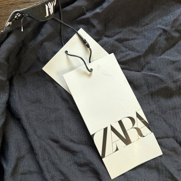 Zara One Long Sleeve Off Shoulder Black Basic Top Slightly Sheer Medium NWT - Picture 5 of 7